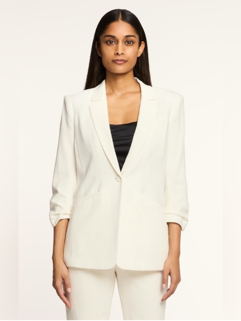 NWT Cinq à Sept Khloe Crepe Ruched Classic Jacket Blazer Ivory Blazer Size 12
